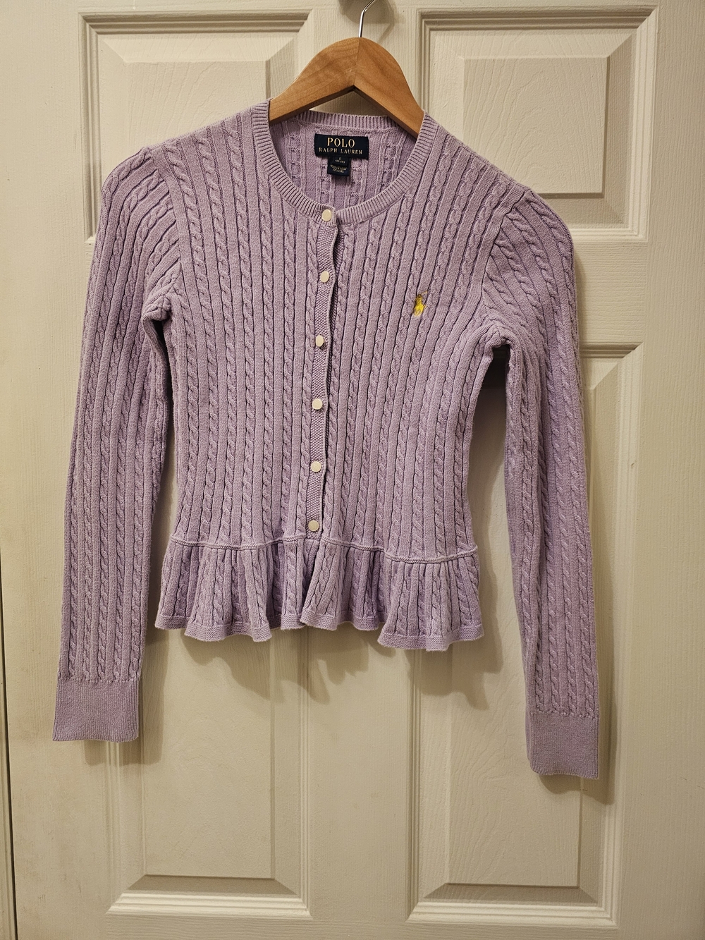 Polo by Ralph Lauren Lilac Cable-Knit Ruffle-Hem Cardigan